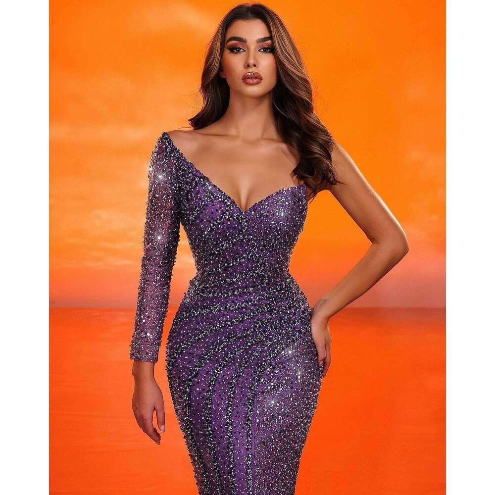 Sparkg Evening Dresses Mermaid Strapless One-Shoulder Sequined Gorgeous Prom Gown Party Dress Vestido De Noite Custom Made