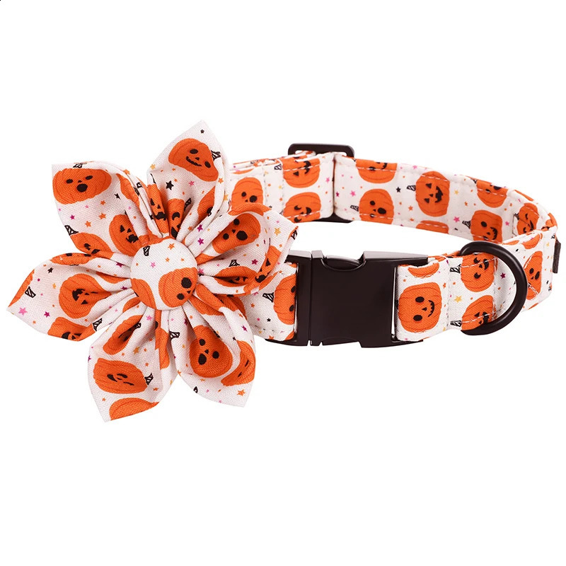 Halloween Pumpkin Cotton Dog Collar and Belt Set with Bow Suitable for Small and Medium Dogs Metal Buckle Pet Accessories 240914