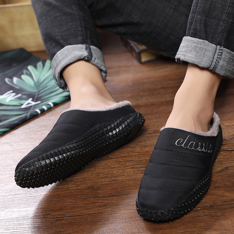Winter Outdoor Non-slip Men's Slippers: Waterproof, Warm Plush, Slip-on Loafers, Cotton Shoes, Large Size 47-48