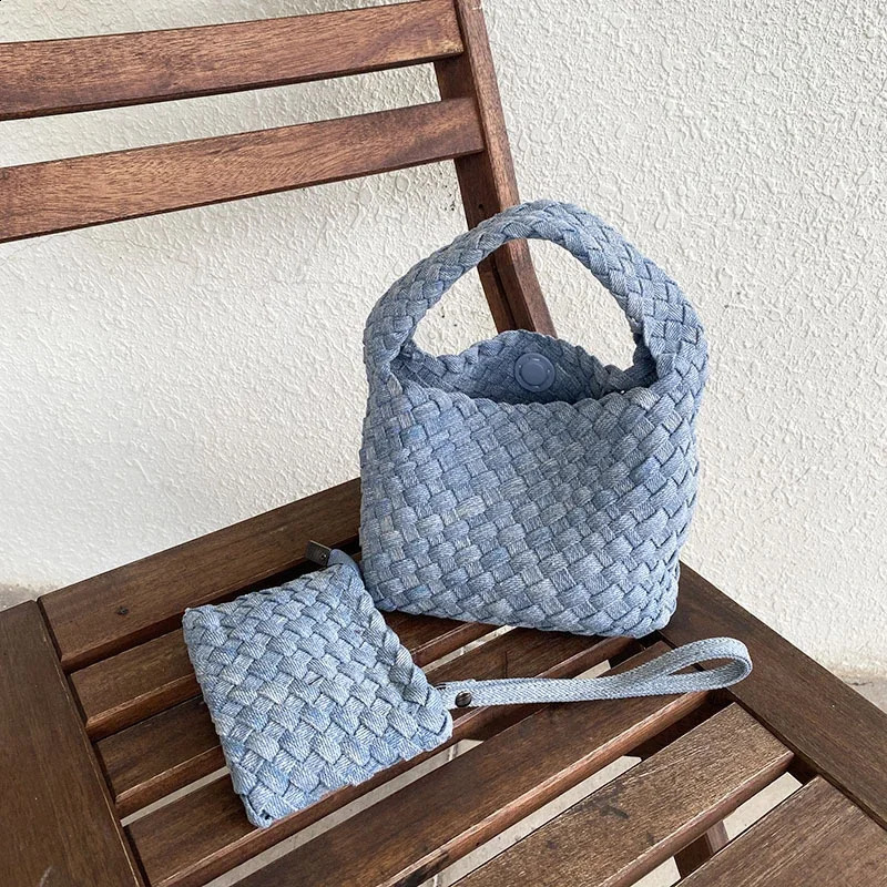 ly arrived selling womens shoulder bag fashionable denim PU basket daily use handbag 240913