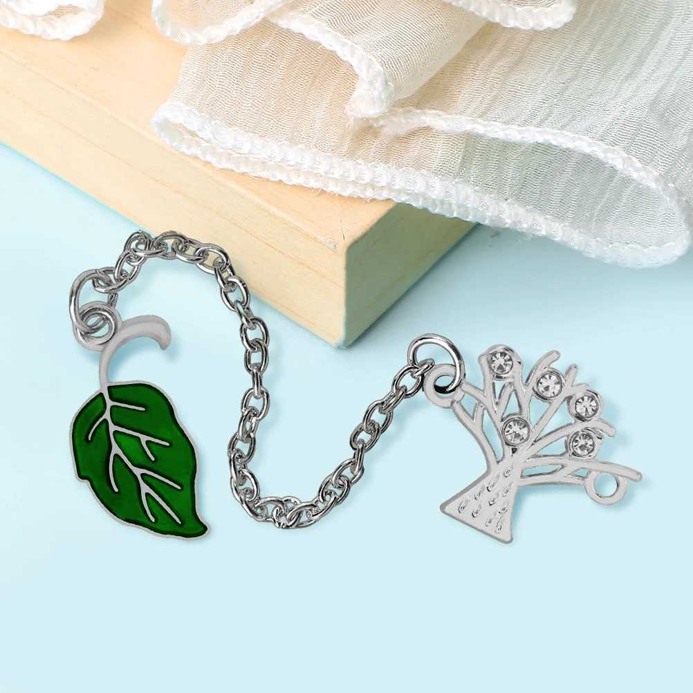 New Arrival Green Leaf Crystal Tree Long Chain Brooch Set Women Men Coat Lapel Pin Badges Jewelry Gift for FriendX240914
