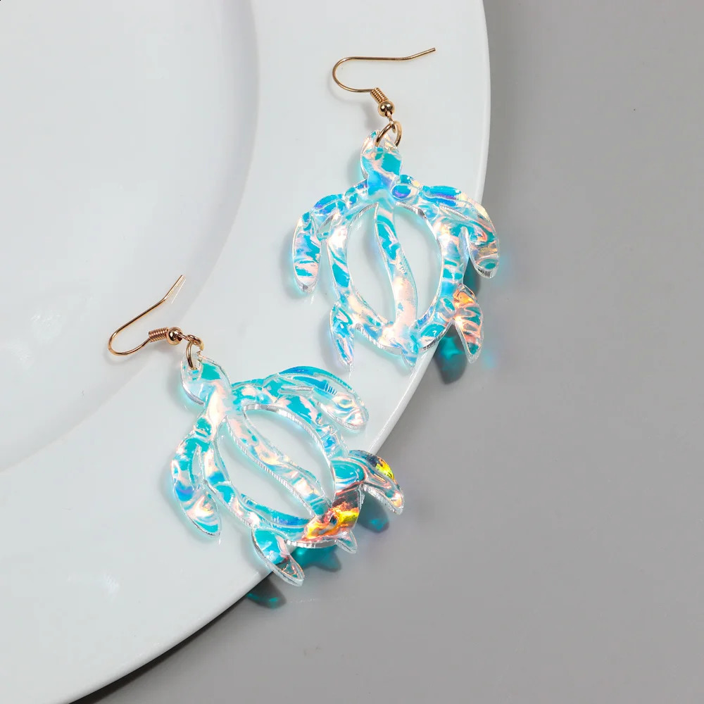 Iridescent Hollow Turtle Acrylic Earrings for Women Fashion Cute Laser Tortoise Drop Dangle Earring Statement Jewelry Gift 240914
