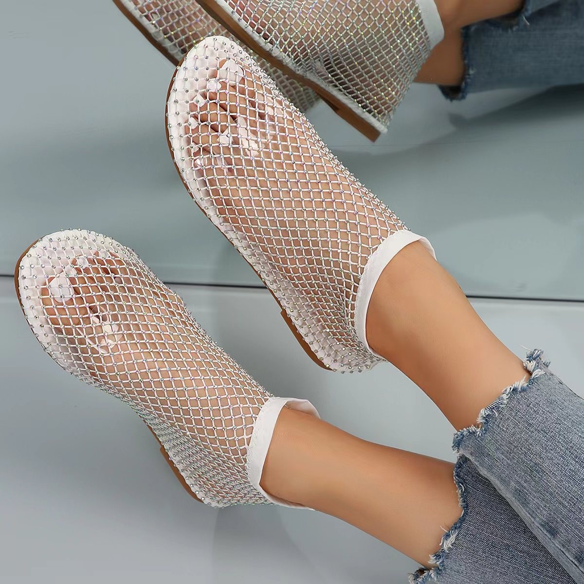 Summer Fashion Mesh Sandals Women's 2024 Thin Mesh Cotton and Linen Sandals Literary and Artistic Lace Hollow Mesh Boots 35-44