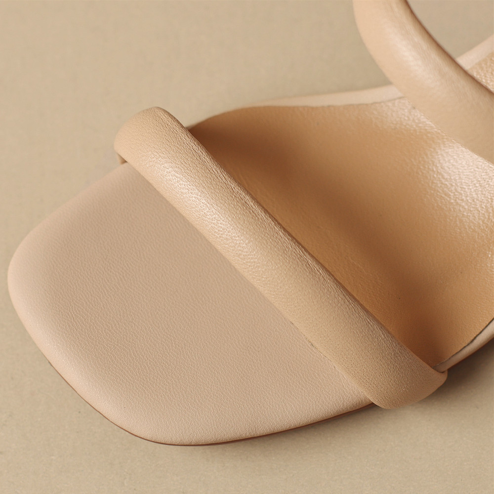 Women's genuine leather narrow band slip-on 4cm thick low heel sandals elegant ladies summer low heels slides shoes for women 42
