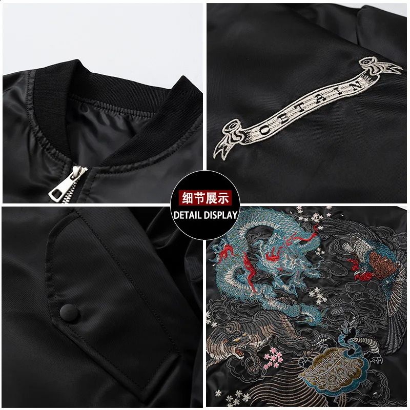 Bomber jacket mens tiger dragon embroidered womens phoenix retro pilot baseball original ner windproof fashion 240904