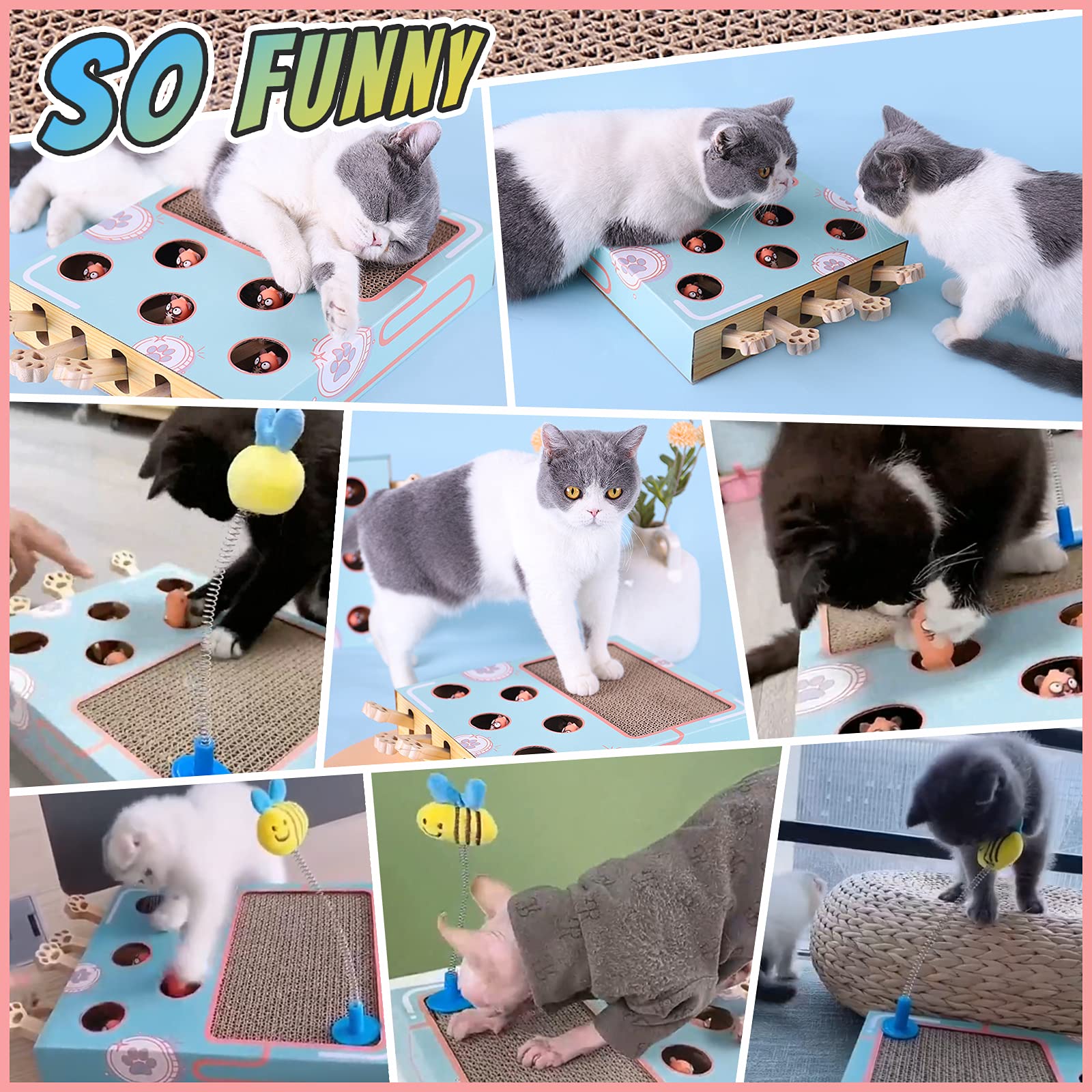 3 In 1 Cat Toys Interactive Cat Scratching Board Chase Hunt Mouse With Scratcher Funny Cat Stick Cat Hit Gophers Maze Tease Toy