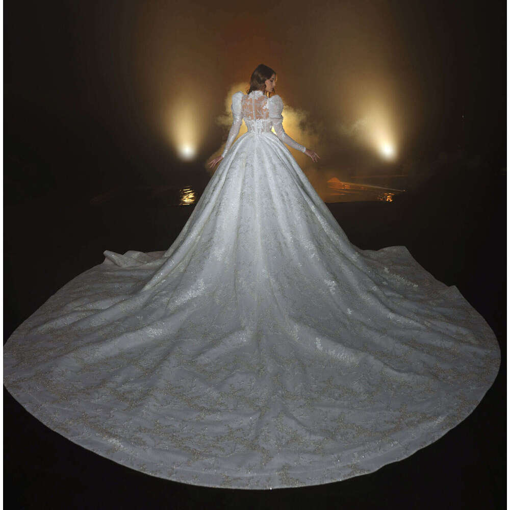 Wedding Dresses Ball Gown High Neck Appliques Sequined Long Sleeve or-Length Bride Dress Vestido de novia Custom Made