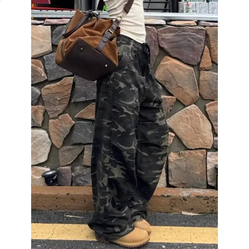 Deeptown Vintage Oversize Camouflage Cargo Pants Woman America Retro Casual Baggy Trouser High Waist Streetwear Wide Pantalones 240906