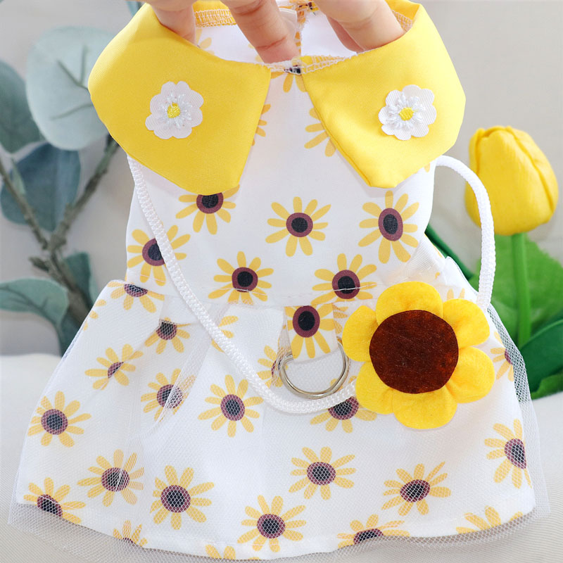 Dog Summer Dress Cute Lace Cat Skirt Pet Clothing Chihuahua Bichon Poodle Sunflower Dresses Kitten Puppy Shirt Girls Dog Clothes