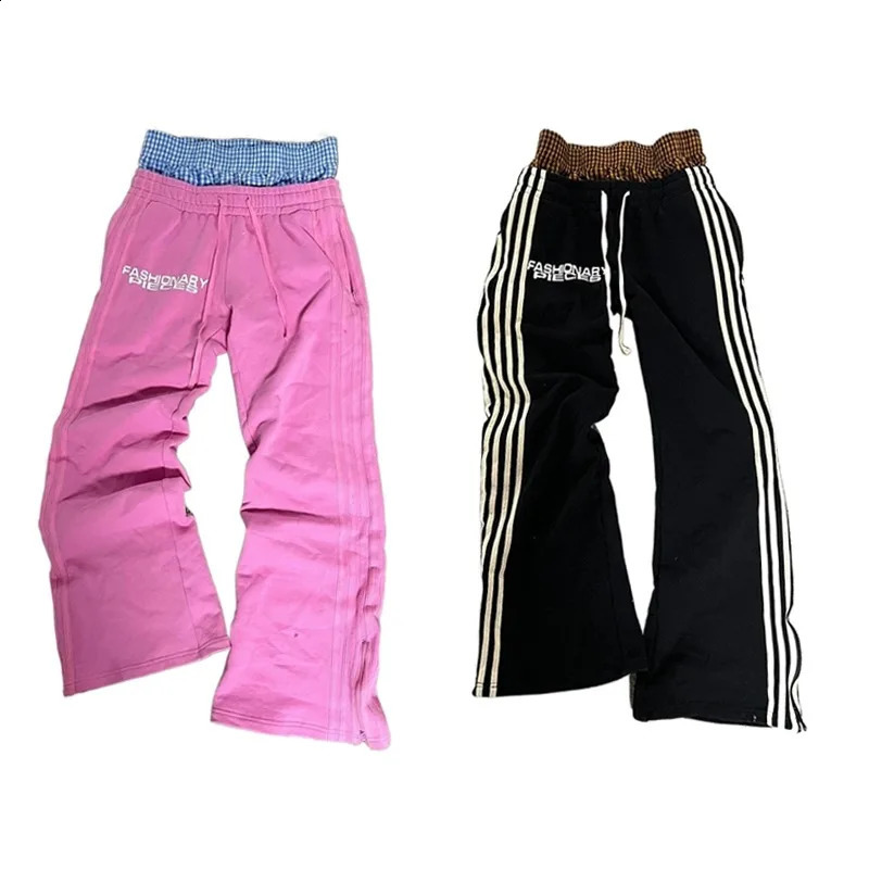Y2k Pants Men double Embroidered waist Pantalones Sweatpants pants Clothing Homme Baggy Streetwear Aesthetic Wide Leg 240907