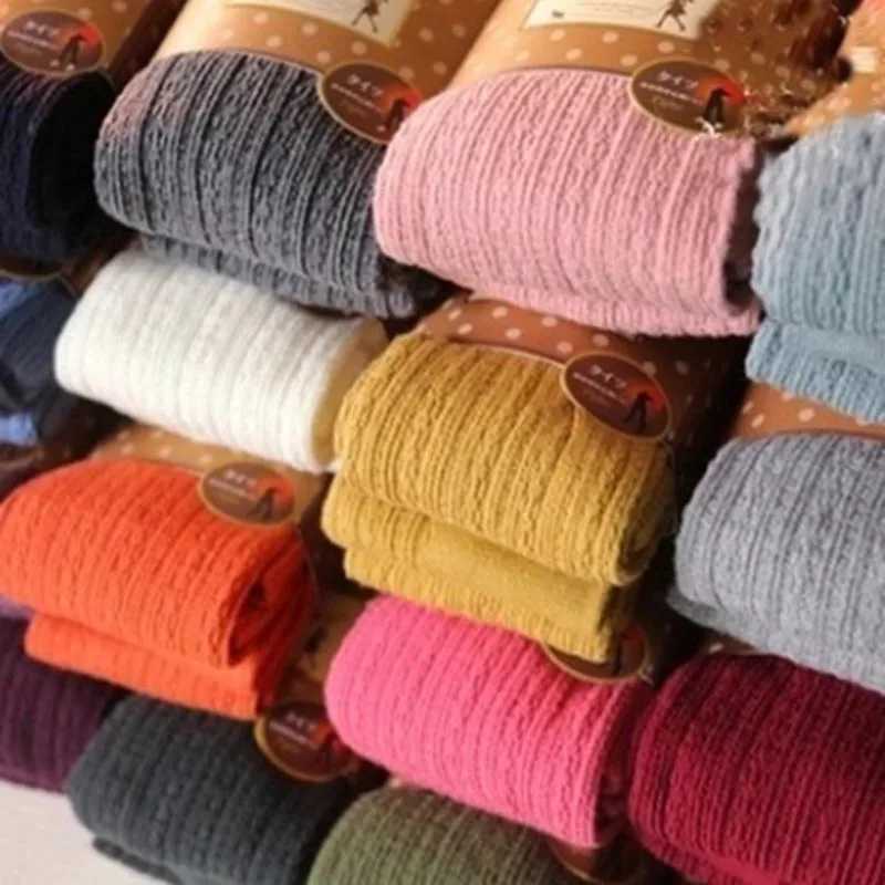 Autumn Winter Pantyhose Cotton Knitted Stretch Stockings Candy Color Women Warm Twist Striped Women Tights Footless TightsX240914