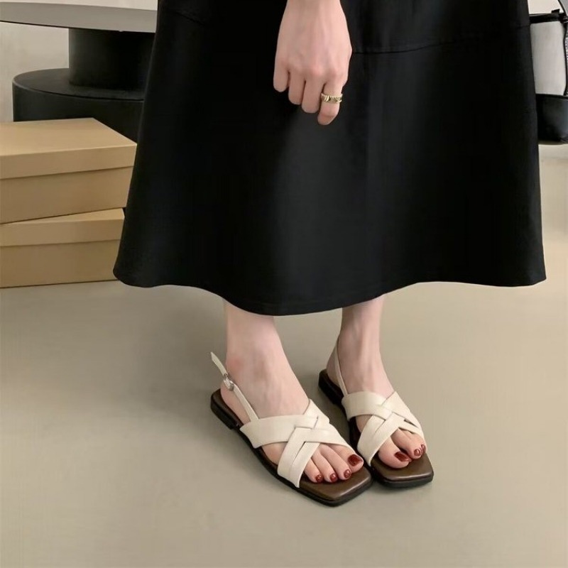 Women's Sandals Women's New Summer French Beautiful Vintage Fairy Night Wind Holiday Beach Soft Flat Beach Shoes