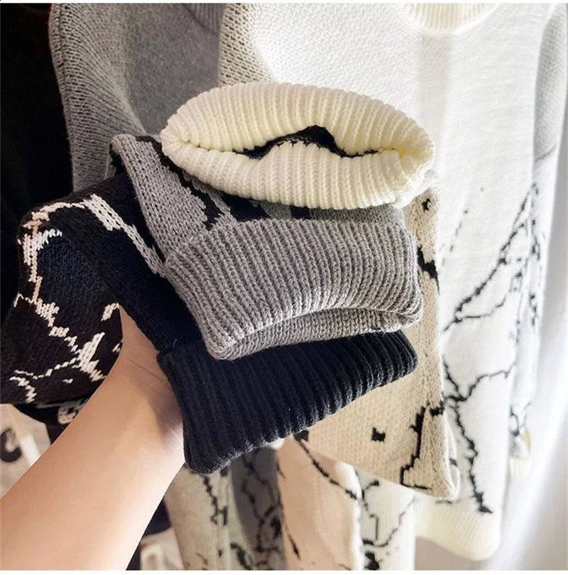 Y2K Spring Autumn Casual Sweater Round Collar Pullover Mens Clothing Fashion Printing Top Loose Knitwear Hombre 240912