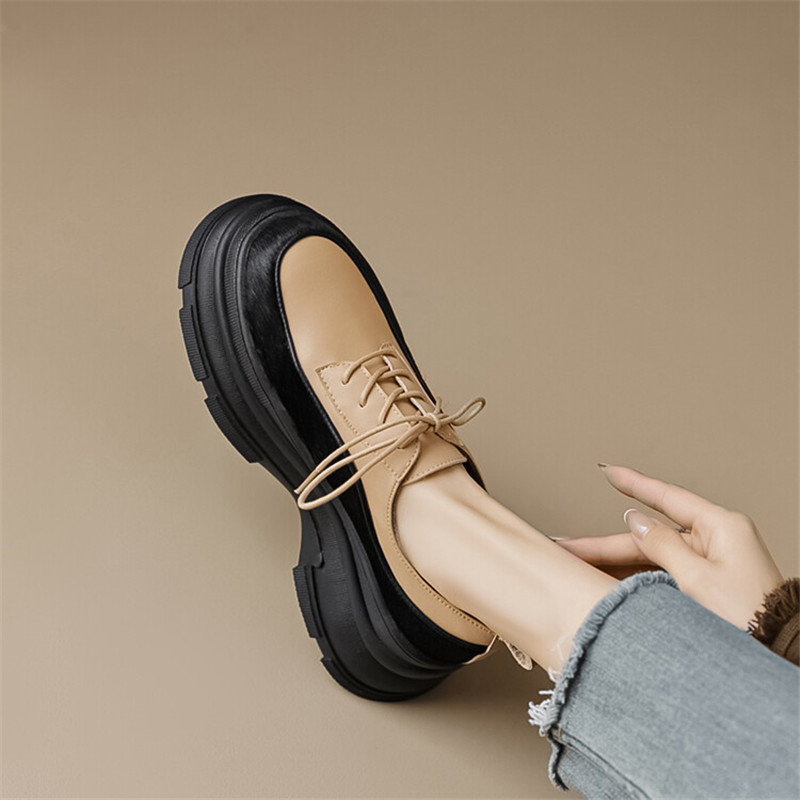 2025 new Horsehair Winter Sheepskin Loafers Round Toe Pumps Platform for Women Concise Ladies Shoes Mixed Color High Heels cf25