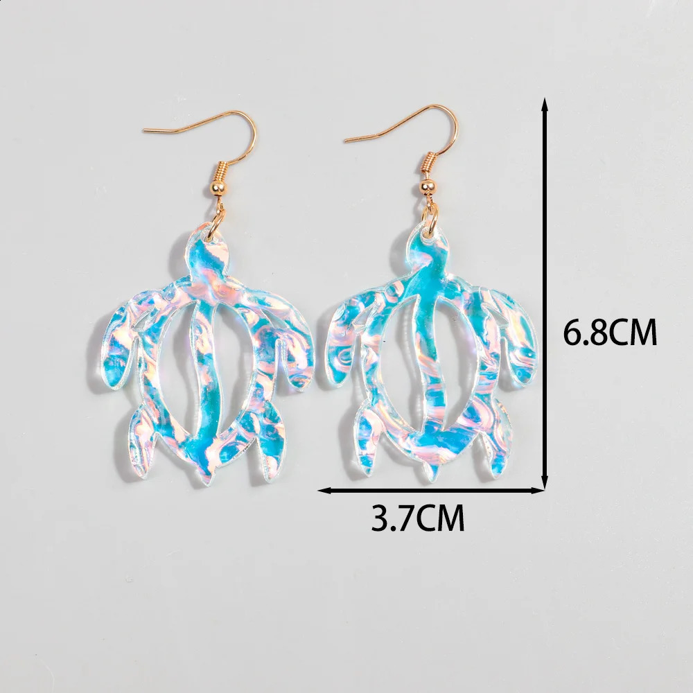 Iridescent Hollow Turtle Acrylic Earrings for Women Fashion Cute Laser Tortoise Drop Dangle Earring Statement Jewelry Gift 240914