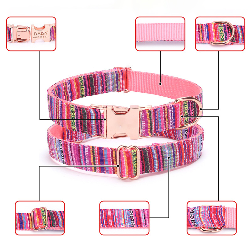 Adjustable Dog Collar Bohemian Stripe Plaid Pet Collar Ethnic Pet Collars with Metal Buckle for Medium To Large Dog Accessories