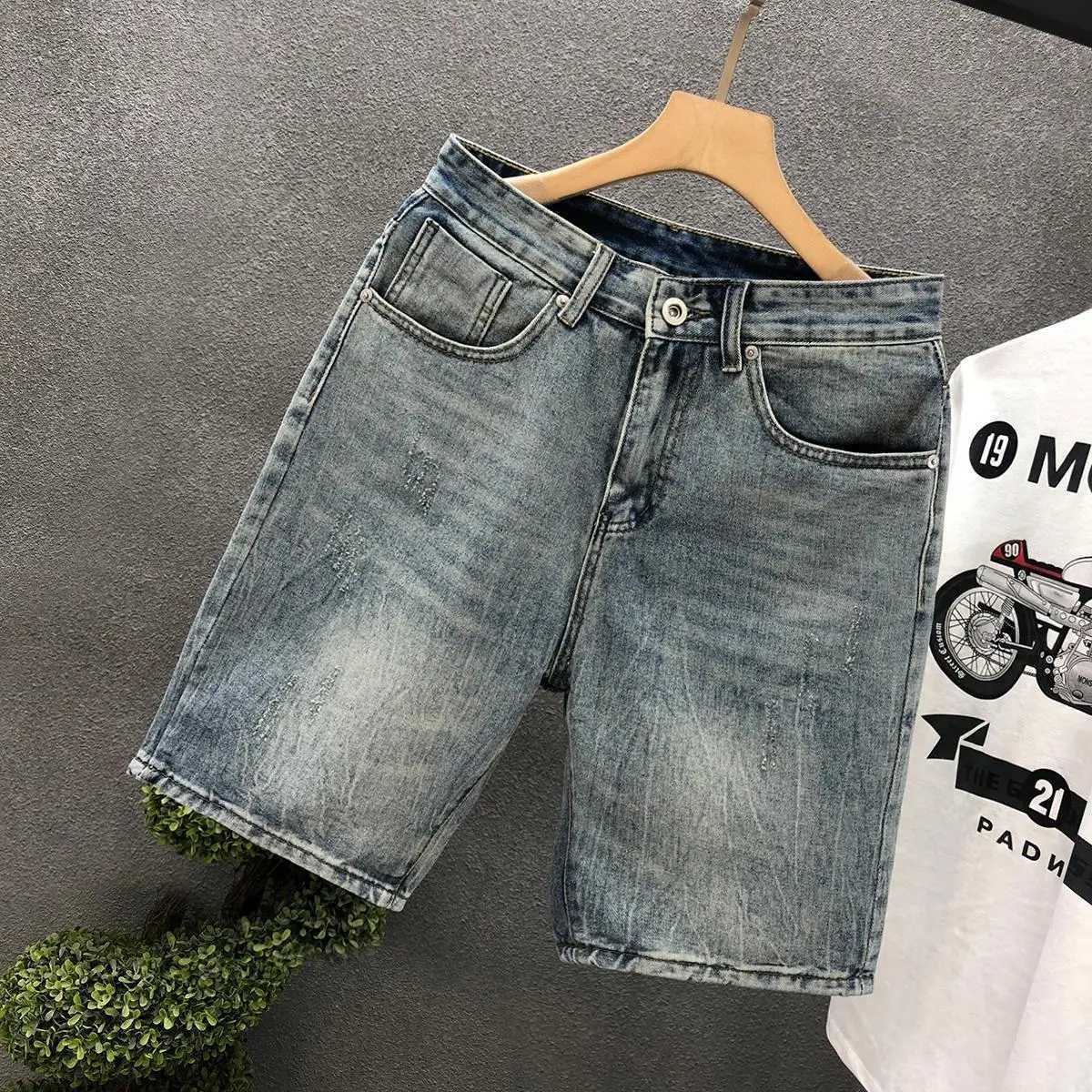 Fashion 2024 Cowboy Korean Luxury Retro Vintage Mid-Length Denim Shorts Mens Casual Brand Slim-Fit Knee-Length Jeans for SummerX240914
