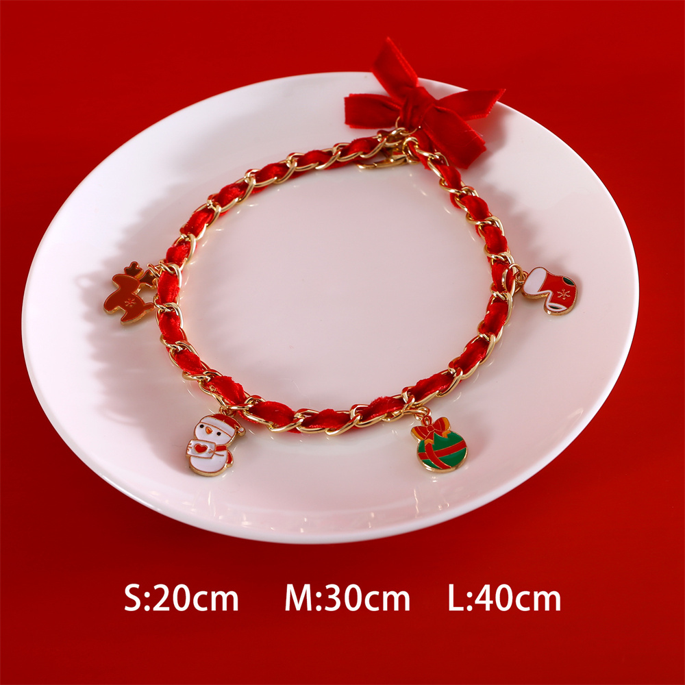 Pet Christmas Metal Velvet Collar Drip Oil Pendant Old Man Tree Gloves Socks Socks Bow Cat & Dog Collar Necklace Cat Accessories