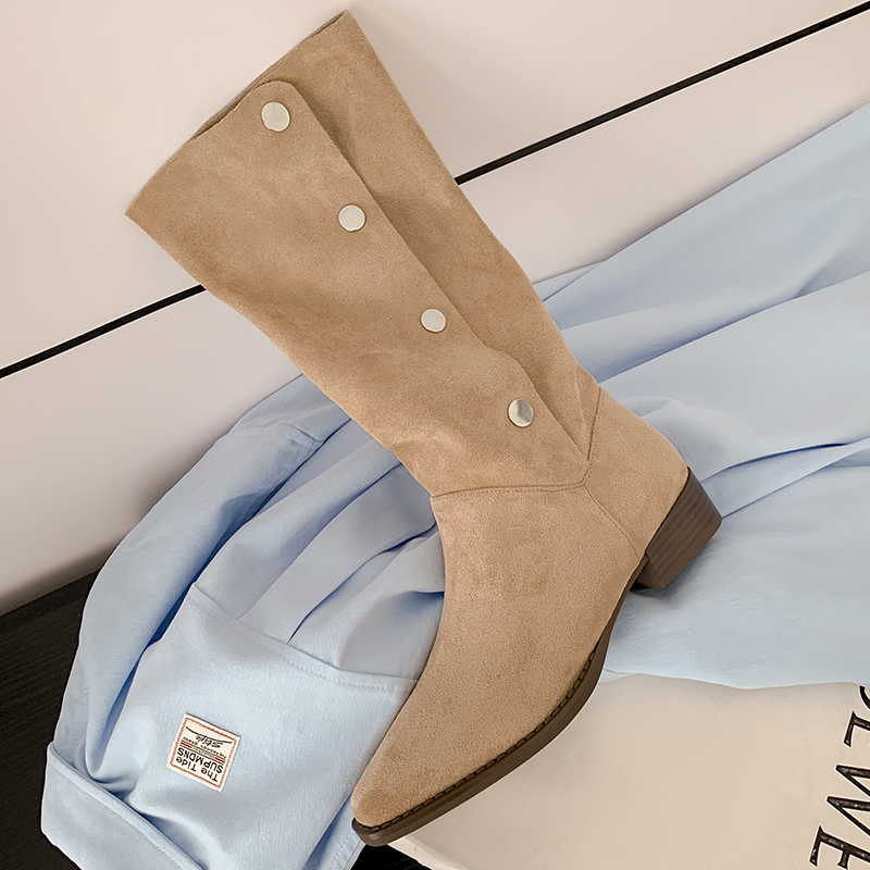 2025 new JOZHAMTA Size 34-40 Women Long Real Leather Thick Heel Winter Woman Suede Retro Mid Calf Boots Casual School Shoes