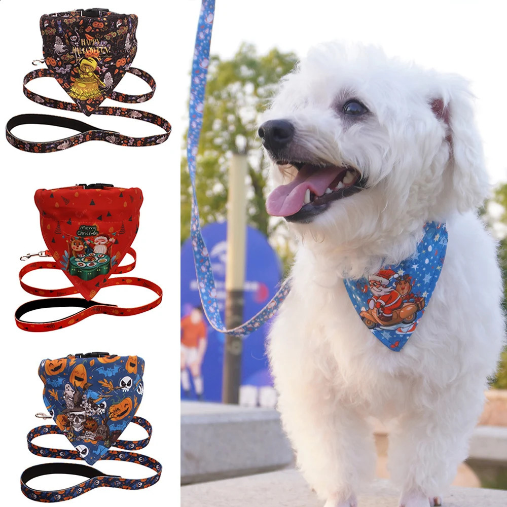 Christmas pet Bandanas collar and belt set used for dogs cats Halloween puppies dog scarves collars mascot costumes and supplies 240914
