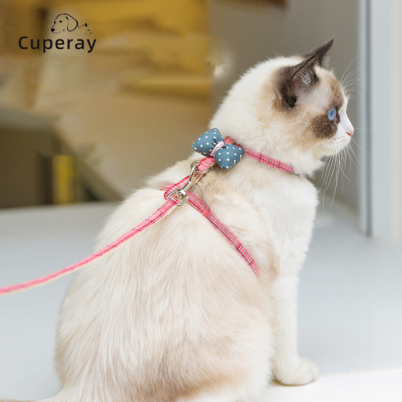 Adjustable Pet Cat Harness and Leash Set Small Dog Leash Leash Harness with Bow Decoration H-Harness Pet Supplies Accessories