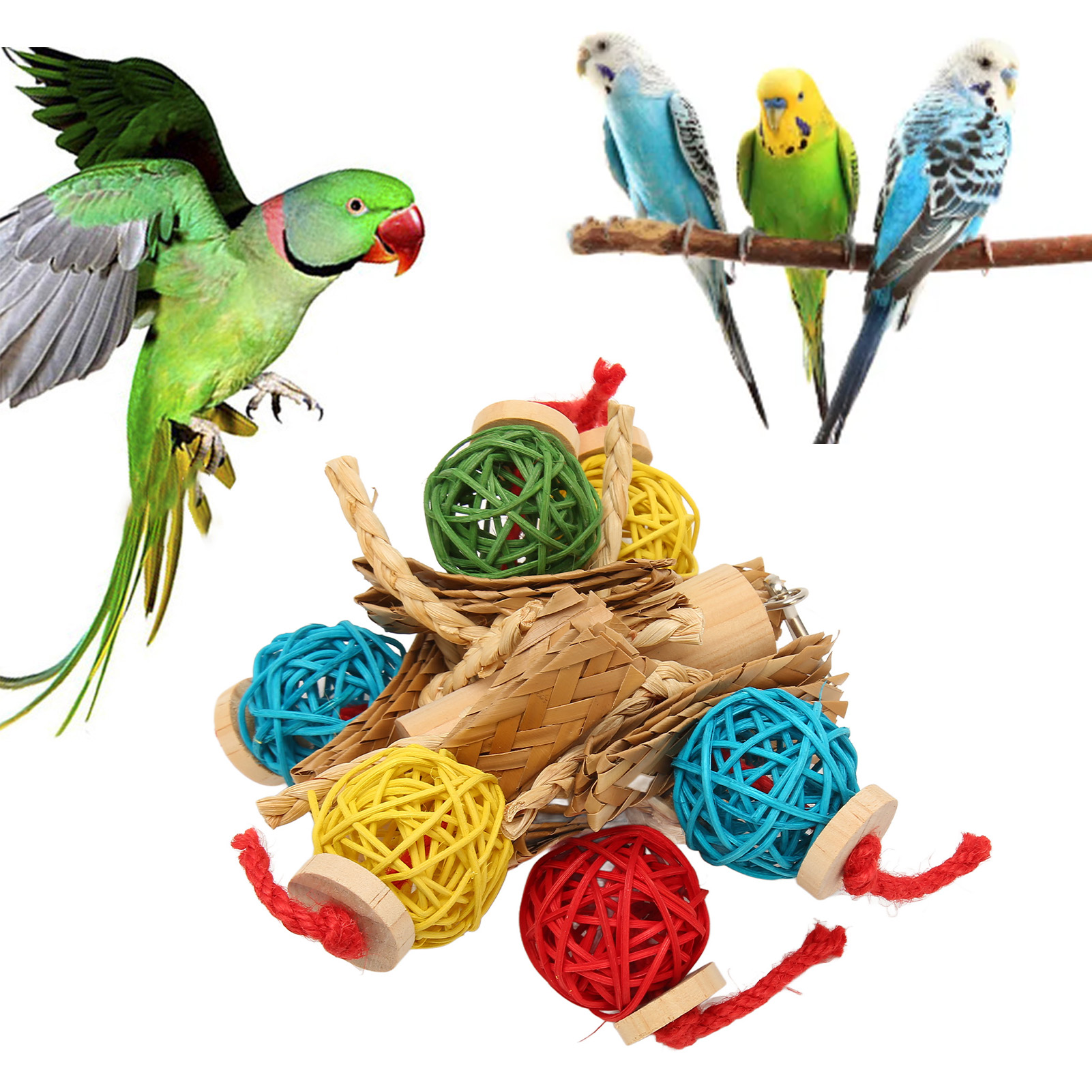 Parrot Chewing Swing Toy Colorful Anxiety Relief Interactive Safe Parrots Chew Toys With Rattan Ball For Birds