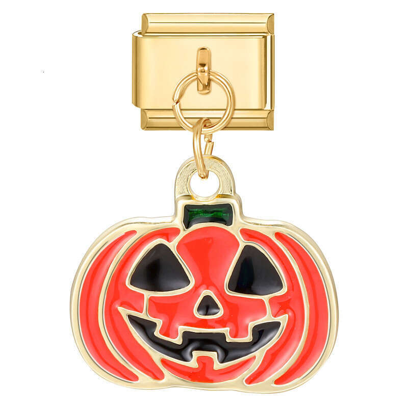New Women's Gift Gold color Halloween Pumpkin Pendant Italian Charms Links Bangle Beads Fit 9mm Stainless Steel Bracelet Making DIY For Women Fas