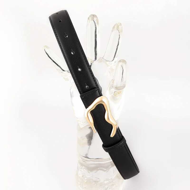 design irregularity buckle split leather belt for womenX240914