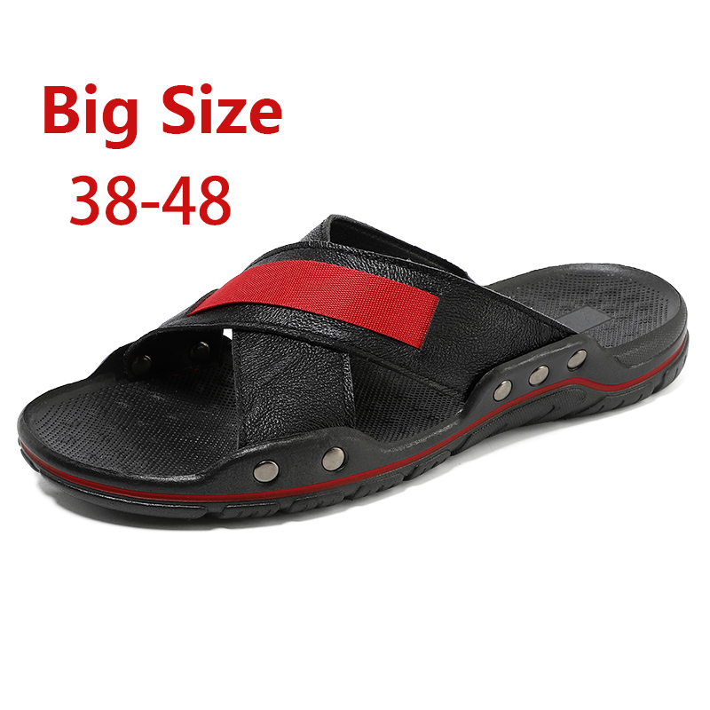 Men Slippers Leather Summer Outside Sandals Lightweight Soft Sole Beach Slippers for Men Casual Slide Mens Shoes Big Size 47 48