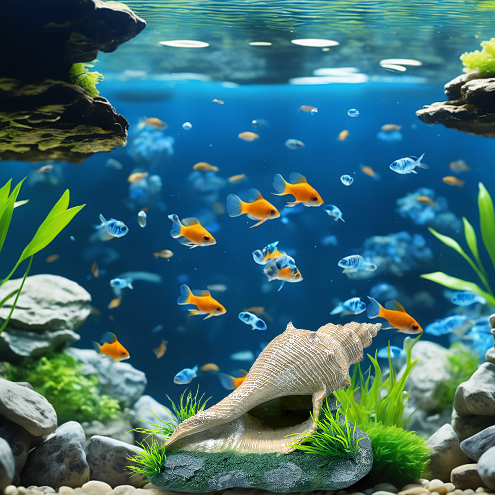 Aquarium Conch Shell Rockery Landscape Ornament Fish Tank Resin Conch Shell Hideout Caves Fish Tank Aquarium Accessories
