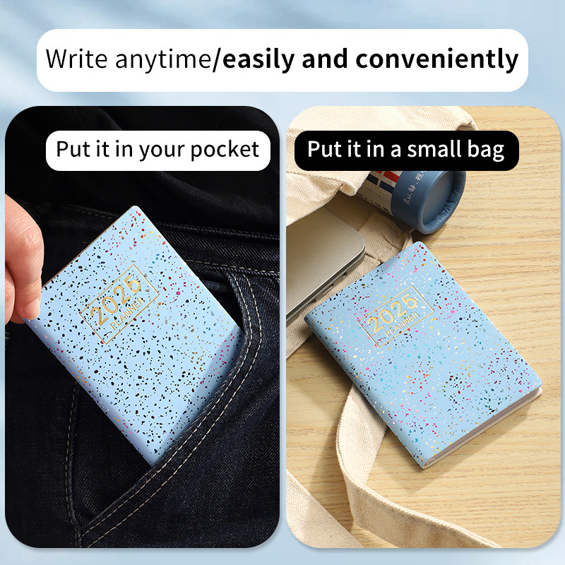 2025 A7 English plan book Laser colorful cover schedule book Portable pocket book Mini book
