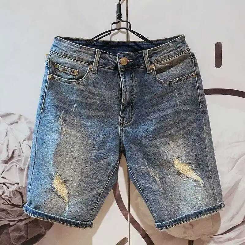 Summer Fashion Boyfriend Denim Knee-length Shorts for Men Holes Elasticity Cotton Cowboy Mens Short Pants Korean Style ShortsX240914