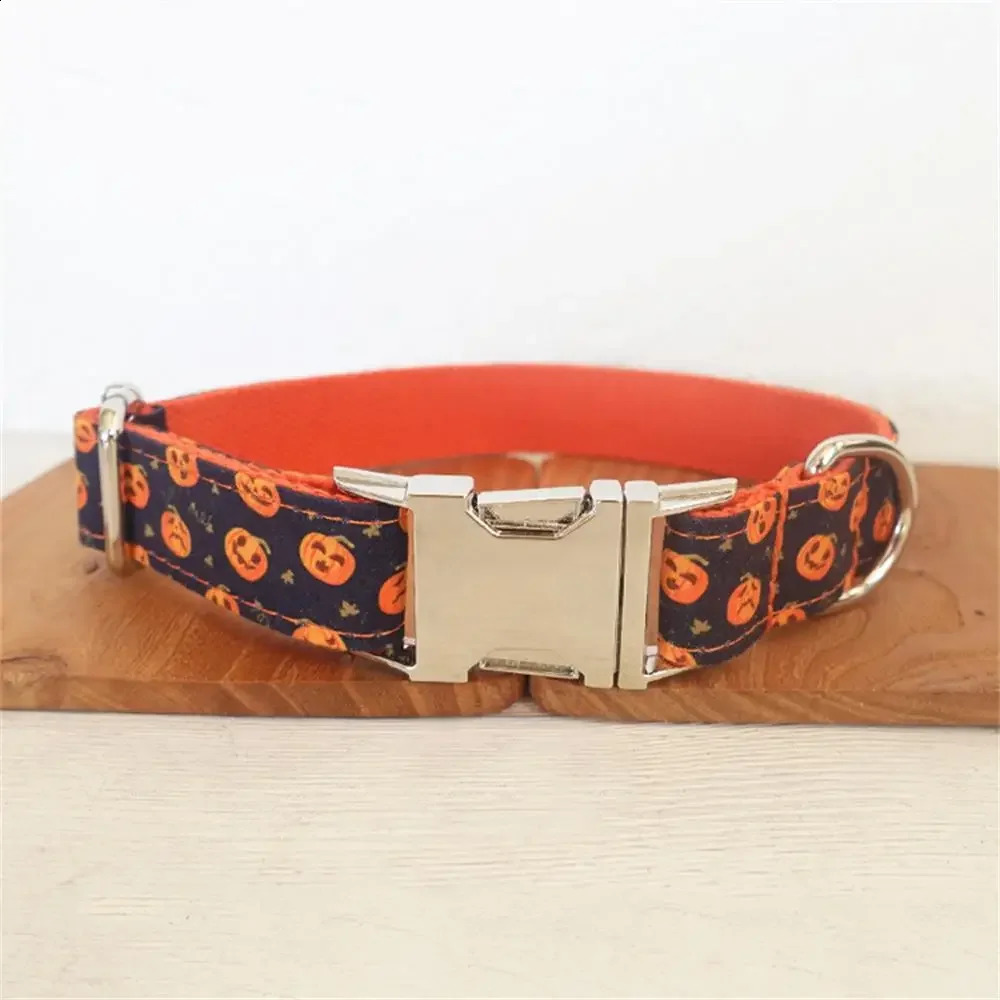 Personalized Halloween pet collar customized name ID tag adjustable cat cartoon bat pumpkin dog collar lead strap 240914