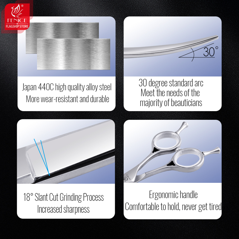 Fenice Dog Scissors Professional 6.75/7.5 Inch Curved Blade Dog Grooming Scissors Pet Trimming Shears makas tijeras