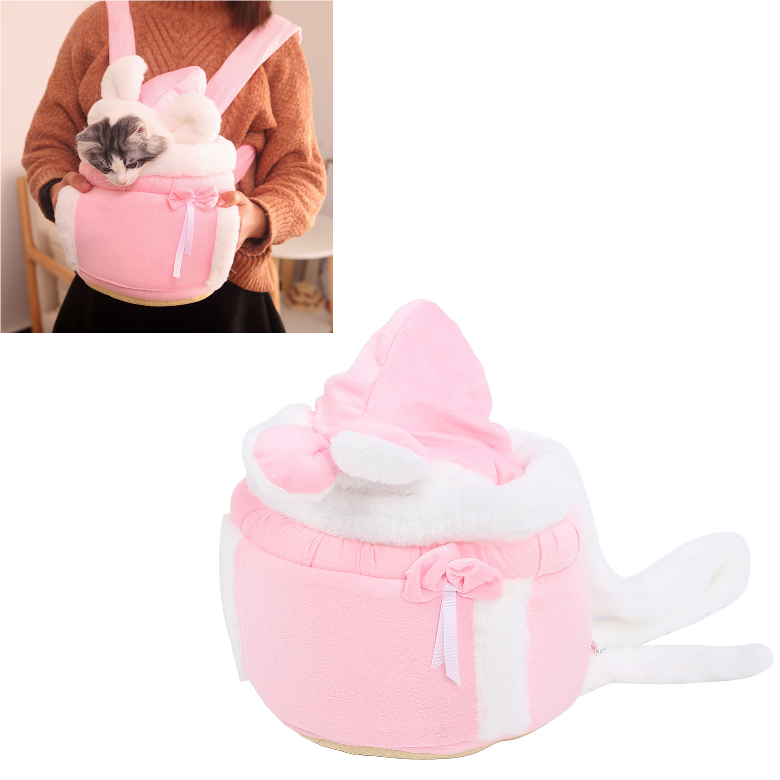 Pet Front Carrier Widen Straps Keep Warm Flannelette Fabric Cats Travel Carrier With Hands Warmer For Small Dogs