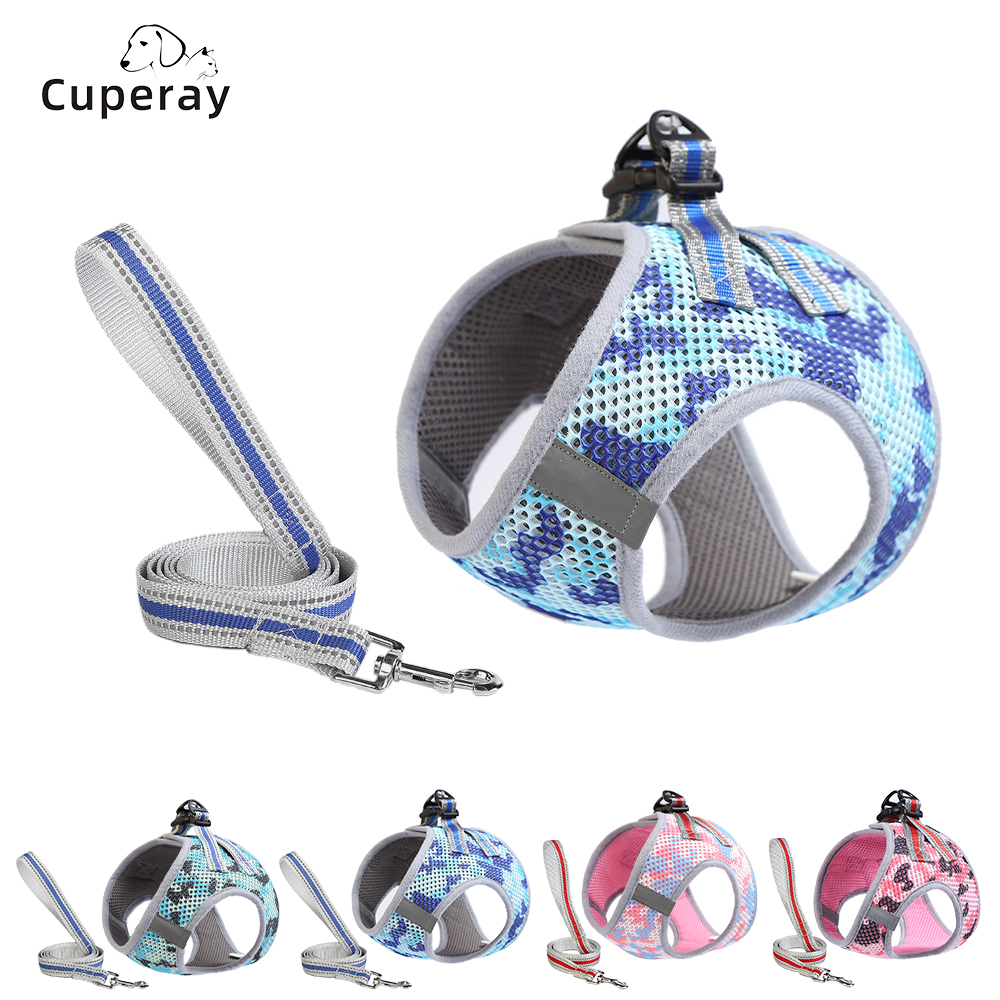 Camouflage Pet Harness Thickened Mesh Comfortable Breathable Adjustable Reflective Dog Harness and Leash Set, Fits Cats and Dogs