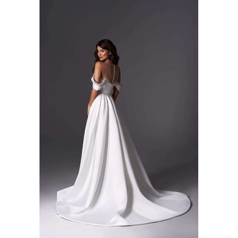 Gorgeous Wedding Dresses A-E V-Neck Split Off The Shoulder Pearls Or-Length Long Bridal Gown Vestido De Novia Custom Made 0228Lz