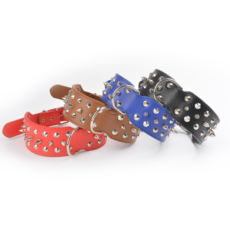 Adjustable Wide Spiked Dog Collar,Rivet PU Leather Cat Dog Collars,Durable Spike Studded Pet Collar for Small Medium Large Breed