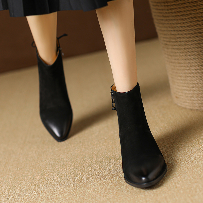 2024 Autumn Ankle Pointed Toe Women Western Boots Genuine Leather Office Lady Shoes 4bb3