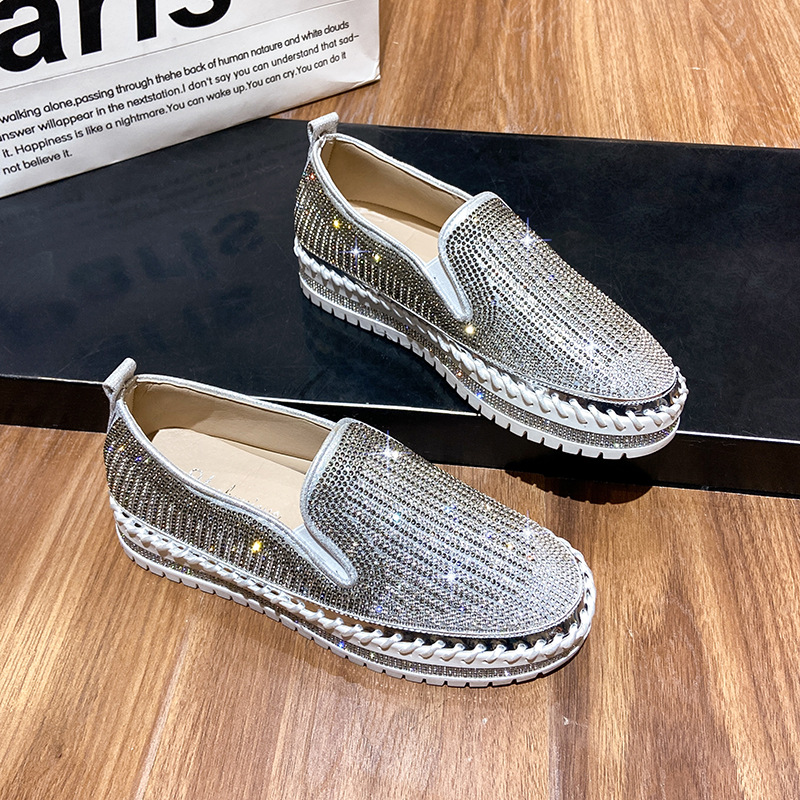 Women Bg Flat Loafers Woman Shinning Crystal Rhie Fisherman Shoes Female Autumn Platform Casual Shoe Slip on Mocassins ae1c