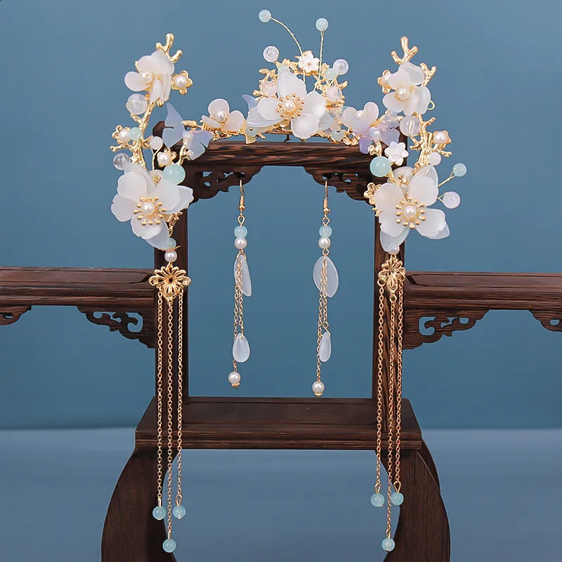 Chinese Hanfu Hair Accessories Set Long Fringed Vintage Hairpins Flower Handmade Sticks For Women Traditional Retro Jewelry 240903
