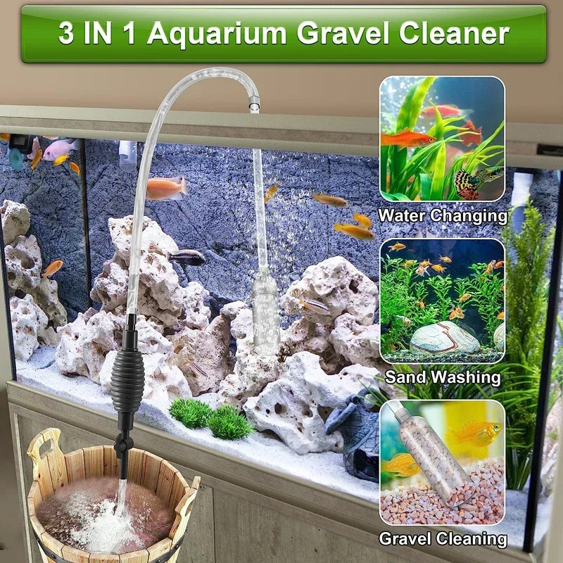 1.5-3M Aquarium Siphon Fish Tank Syphon Vacuum Gravel Water Filter Cleaner Semi-Automatic Water Change Manual Cleaner Pump