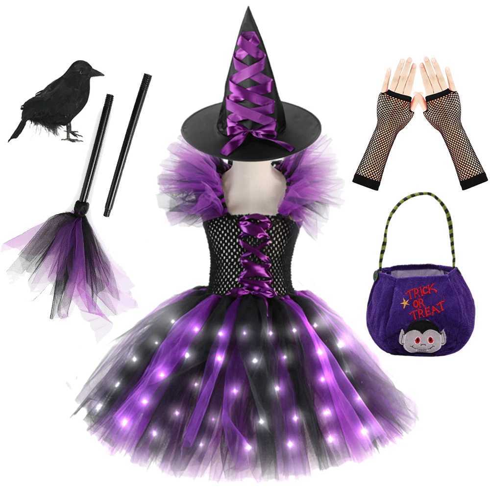 Halloween role-playing witch LED luminous costume baby girl carnival party dress childrens witch lighting dress set W240914