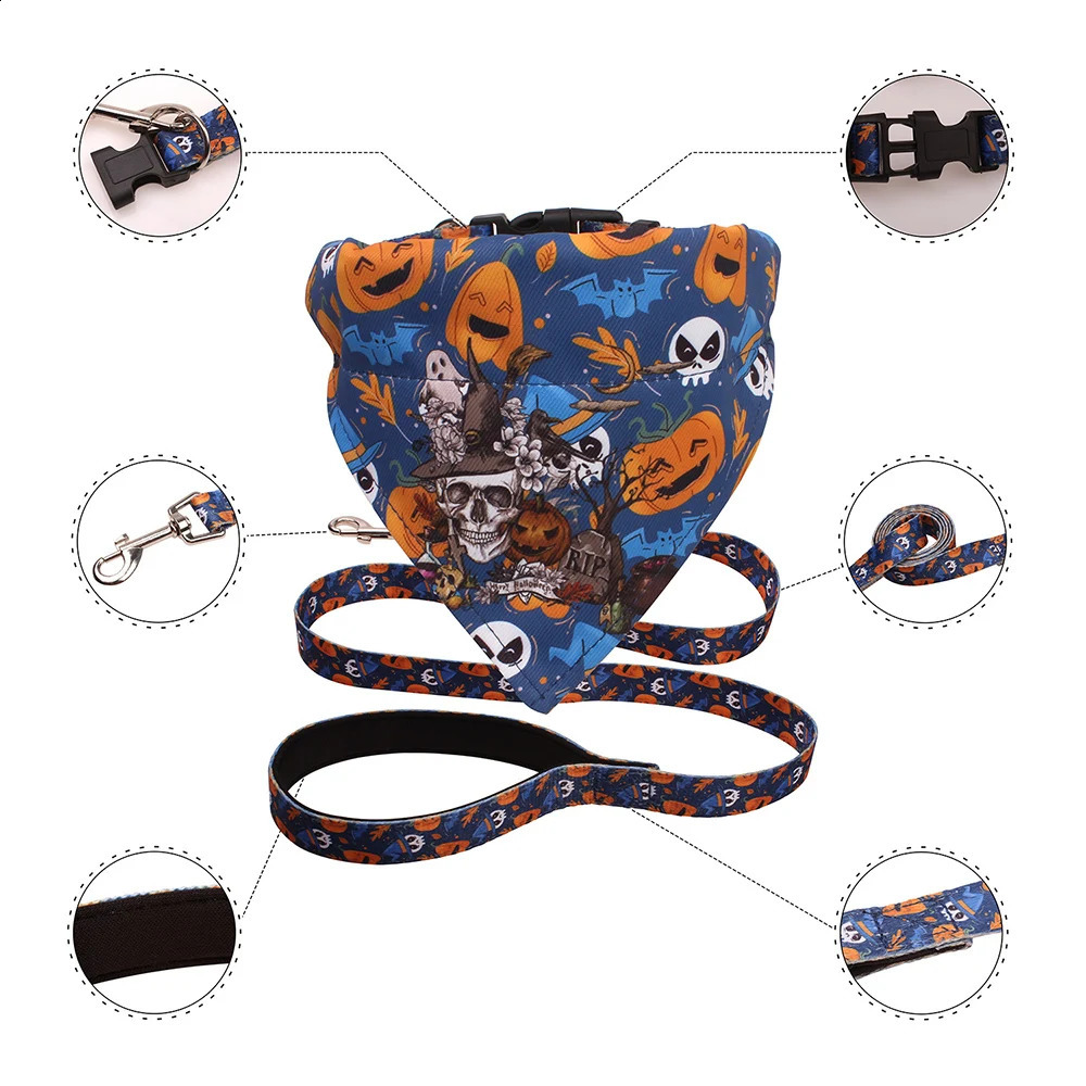 Halloween Christmas Dog Collar and Strap Set Fun Printed Pet Bandage for Small and Medium sized Dog Mascot Accessories 240914