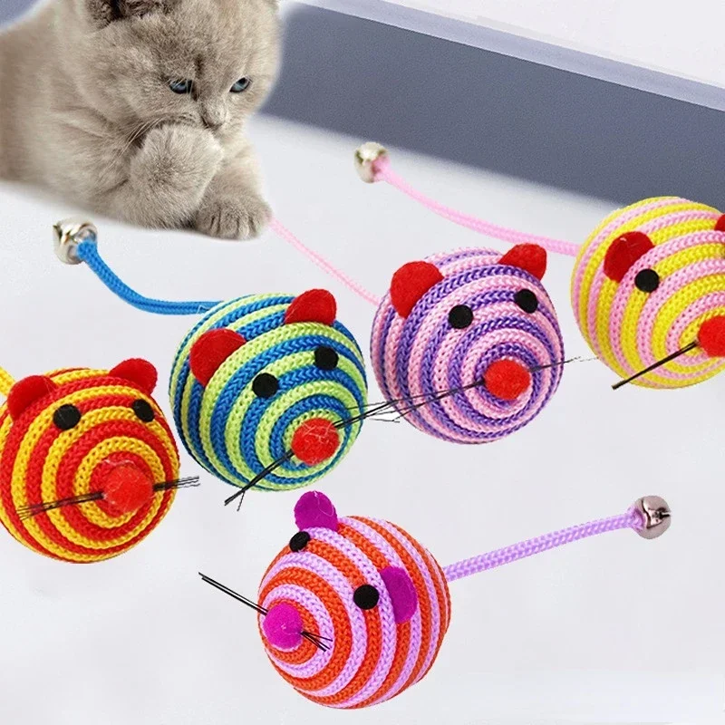 Toy Lovely Stripe Nylon Rope Round with Bell Chew Cat Toys Interactive Mouse Ball Pet Products