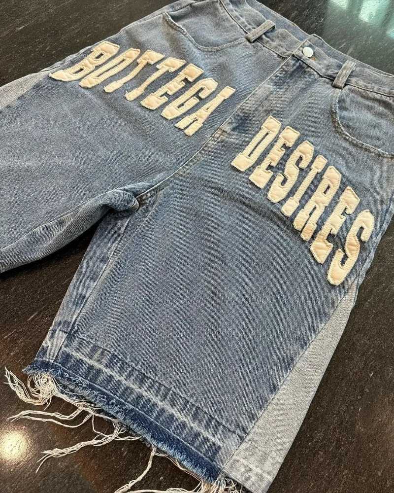 American Retro Fashion Brand Clothing Letter Embroidered Denim Shorts Men Y2k Street Fashion Loose Oversized Shorts WomenX240914