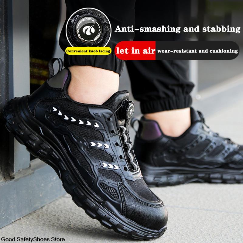 Breathable Black Lightweight Men For Work Women Steel Toe Shoes Puncture-Proof Safety Sneakers 20d7