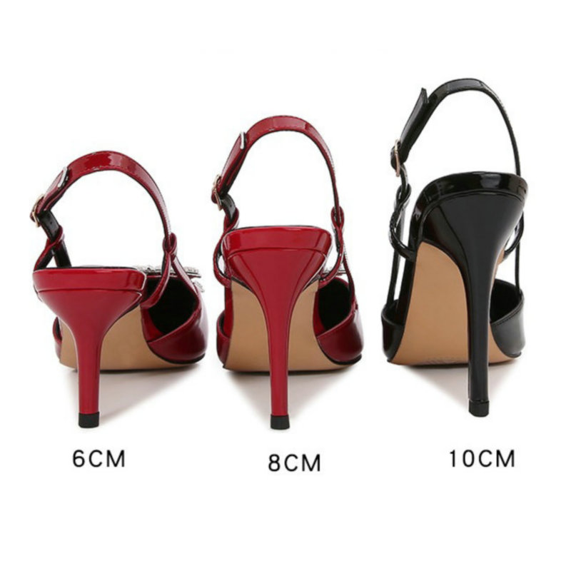 French Summer Strap Pointy Fine Heels Rhinestone High Heels Fashion Party Single Shoes Bao Head Sandals Wedding Pumps