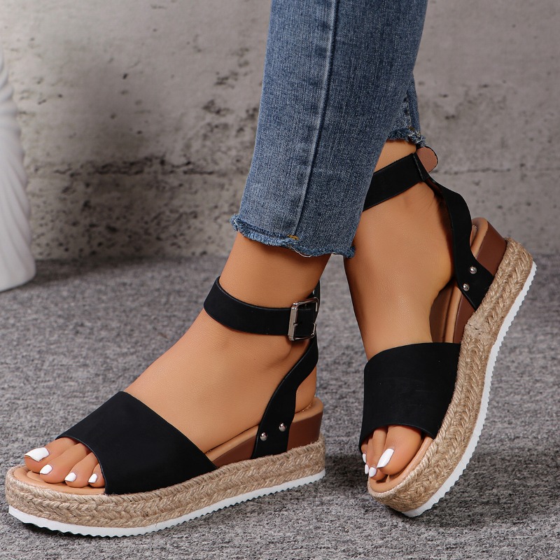 Women's Shoes 2025 New Fashion Plus Size Hemp Rope Wedge Heel Platform Fish Mouth Sandals Women Designers 4a6
