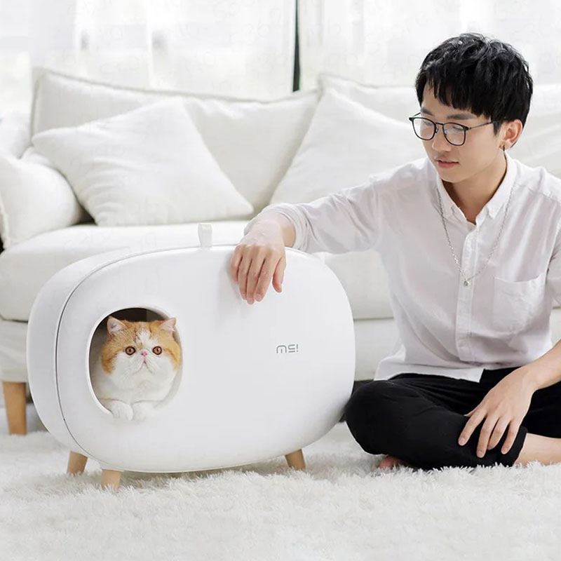 White Cat Litter Box Semi Enclosed Pull-out Type Portable Plastic Cats Toilet Furniture Cats Products Household Accessories